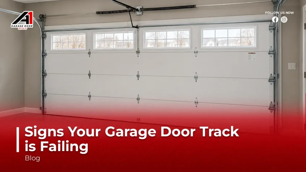 Garage door track failure signs on a residential garage door